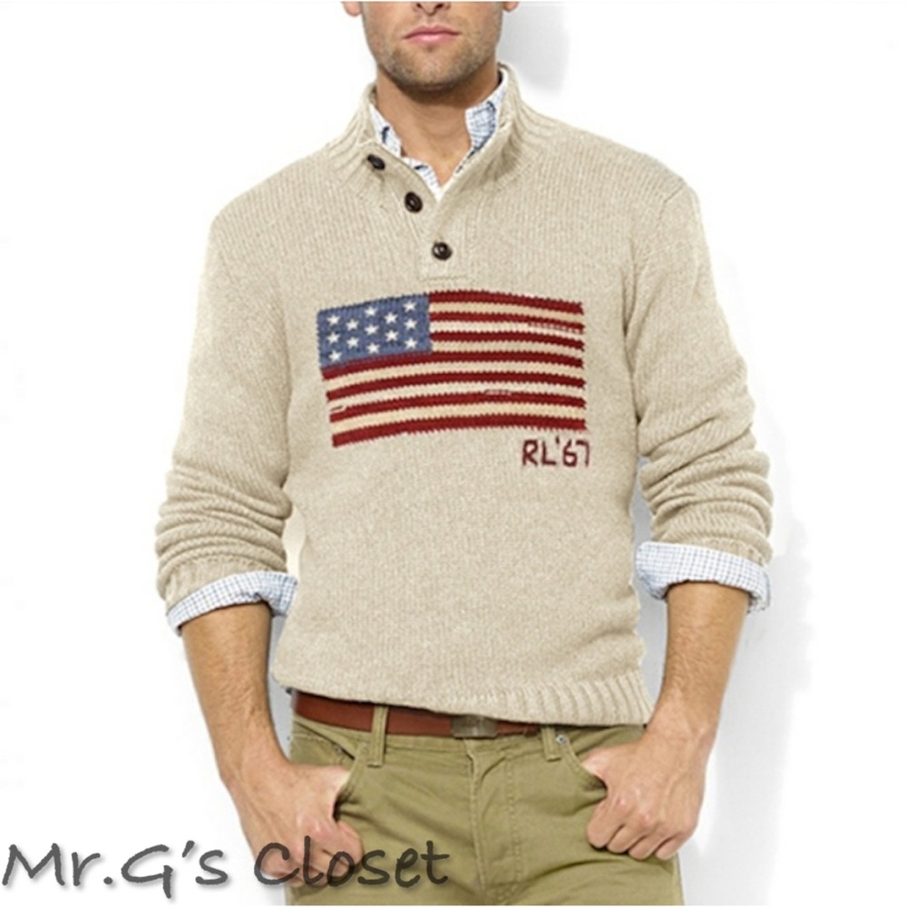 NWT Polo American Flag USA Button Knit Sweater